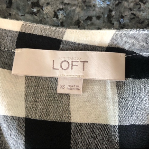 LOFT Black & White Buffalo Check Plaid Long Sleeve Blouse - Picture 2 of 12